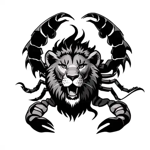 Big Scorpion Standing Behind Lion Cub Fire