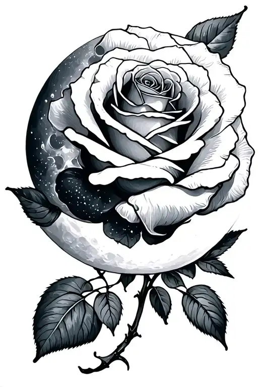 Small Hand Sketch Moon Rose Melody