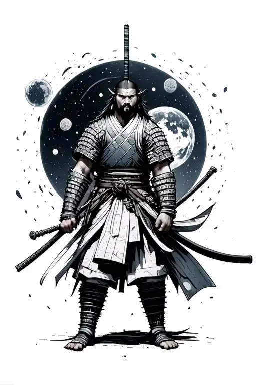 Samurai Man Standing Facing The Universe Coming
