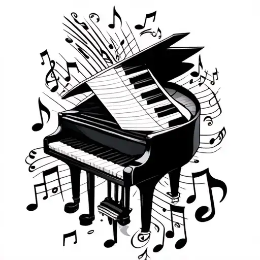 Piano Keys Surrounded My Music Notes