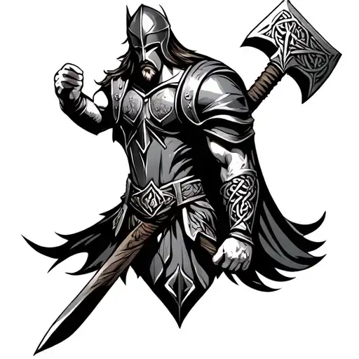 Thor With Helmet Adorn With Celtic Hammer