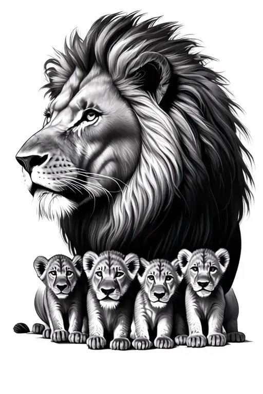 Lion And 6 Cubs Face Only