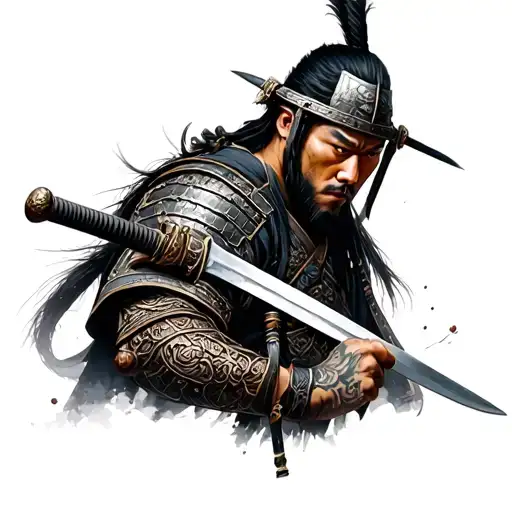 Samurai Warrior Realistic With Lost Armour Holding A Sword