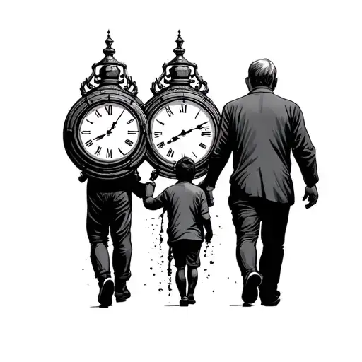 Clock And Father Son Walking