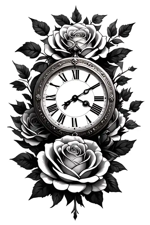 Roman Clock And Roses