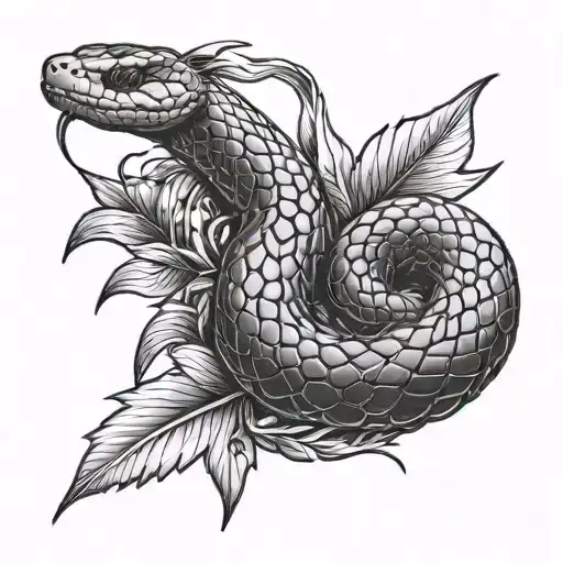 Snake Wrapped Around A Laurel Leaves