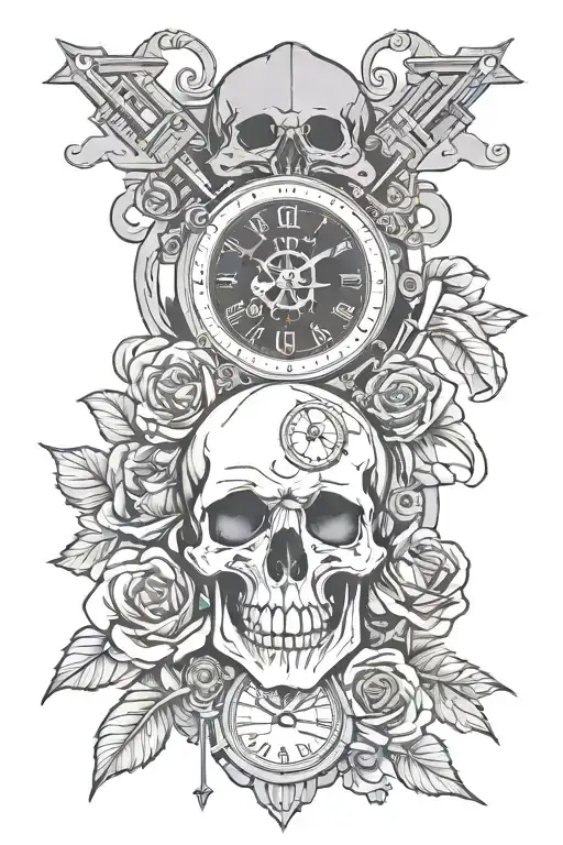 Skull With Clock And Bullet Casings