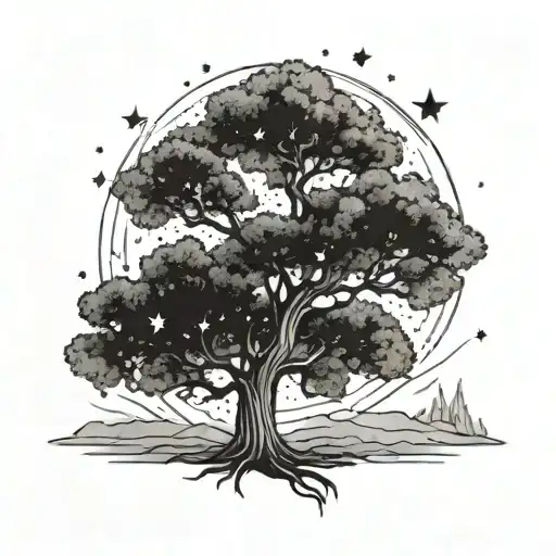 Tree And Stars Shining