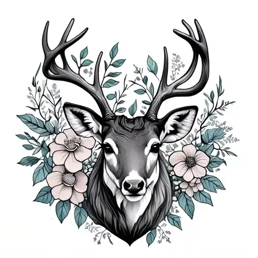 Deer Head With Flowers And Vines