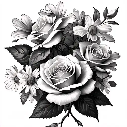 Roses And Narcissus And Rose And Daisy