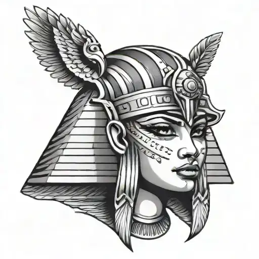 Cleopatra Egyptian Goddess With Taditional Helmet And All Seeing Eye Face On Design