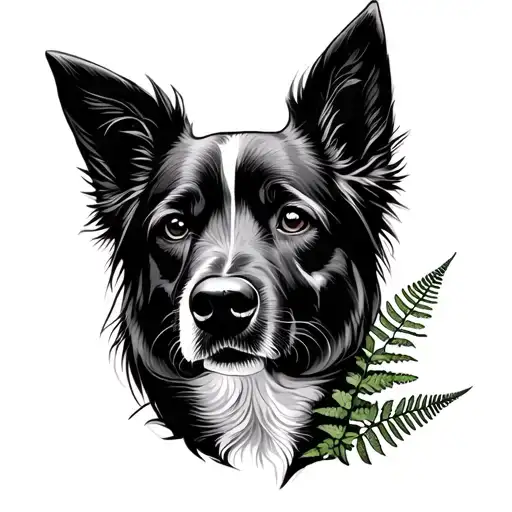 Dog With Mint Plant And Fern Plant