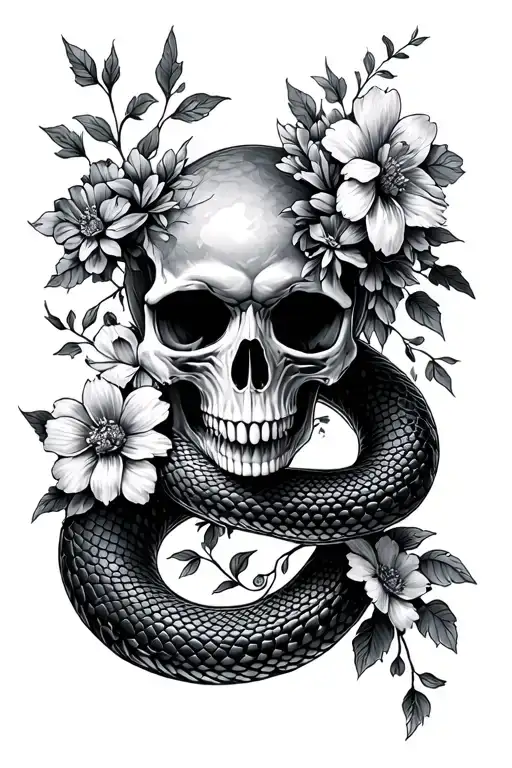 Skull Snake Lots Of Flowers