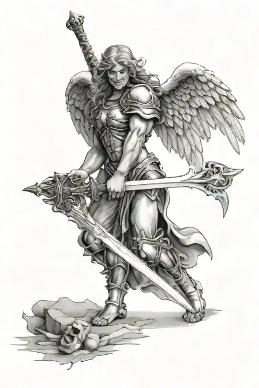 Kneeling Arch Angel Holding A Sword