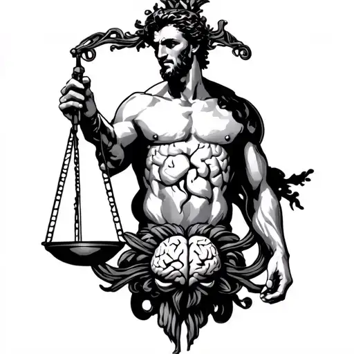 Libra As A Man Holding A Set Of Scales With Heart And Brain