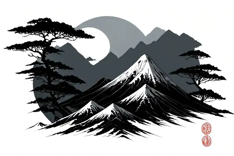 Japanese Rising Sun And Mountain