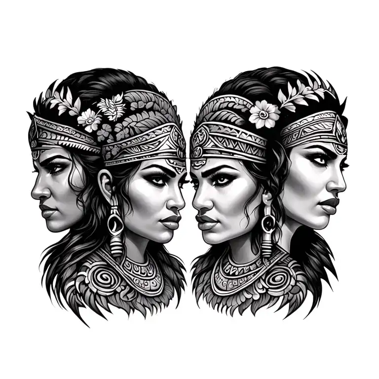 Chicano Style Tattoo Design Featuring Maori Warrior And Women