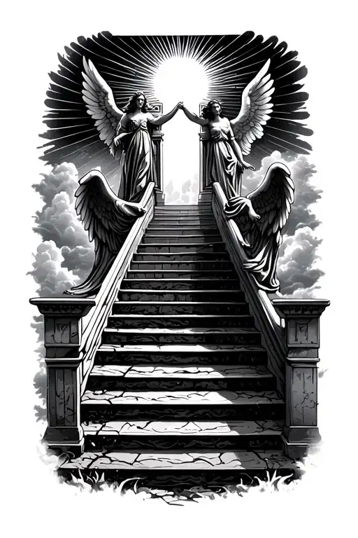 Stairway To Heaven Walking Up Stairs Angels Sun Rays Clouds Heaven Gate At The Top Of The Stairs