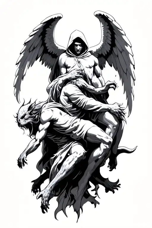 Hooded Arch Angel Defeating A Demon