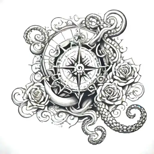 Compass Anchor Sailboat Octopus Rose