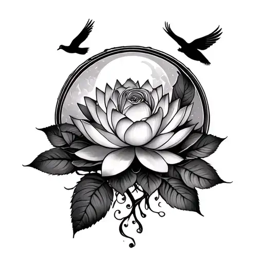 Tree Of Life Lotus Flower Roses Birds Flying