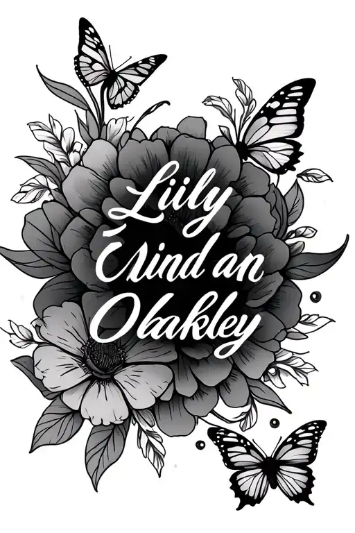 Lily And Oakley Names Written With Flowers And Mandalas And Butterflies
