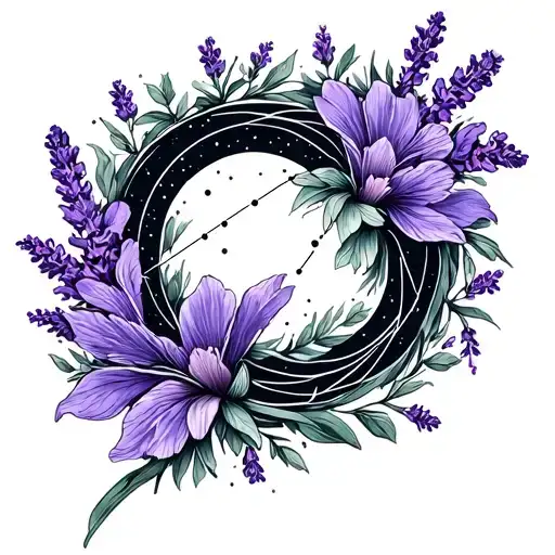 Pisces Constellation With Lavender Flower On The Line