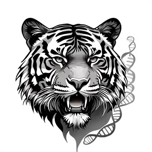 Forearm Realistic Tiger Head With Dna Strand