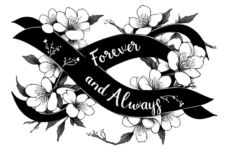 The Words Forever And Always In The Middle Of An Infinity Symbol With Cherry Blossom Surrounding