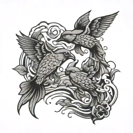 Water Flowing Birds And Fish