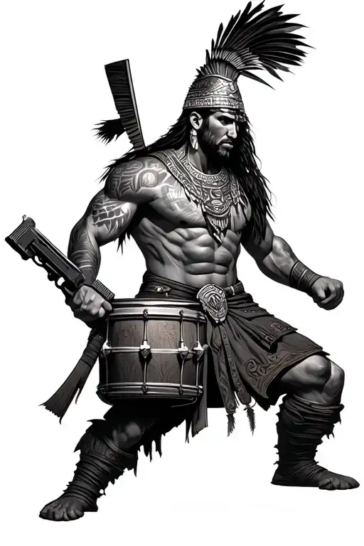Dark Incan Warrior Wielding A Glock 21 With A Drum