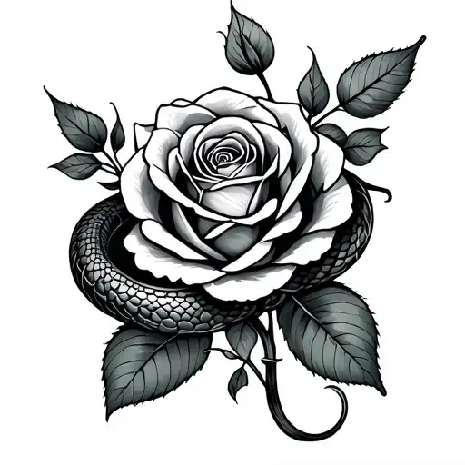 Serpent Avec Une Rose Wrapped