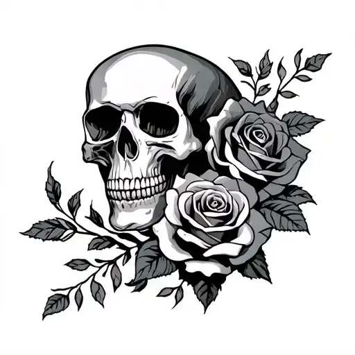 Skull And Roses Intertwined