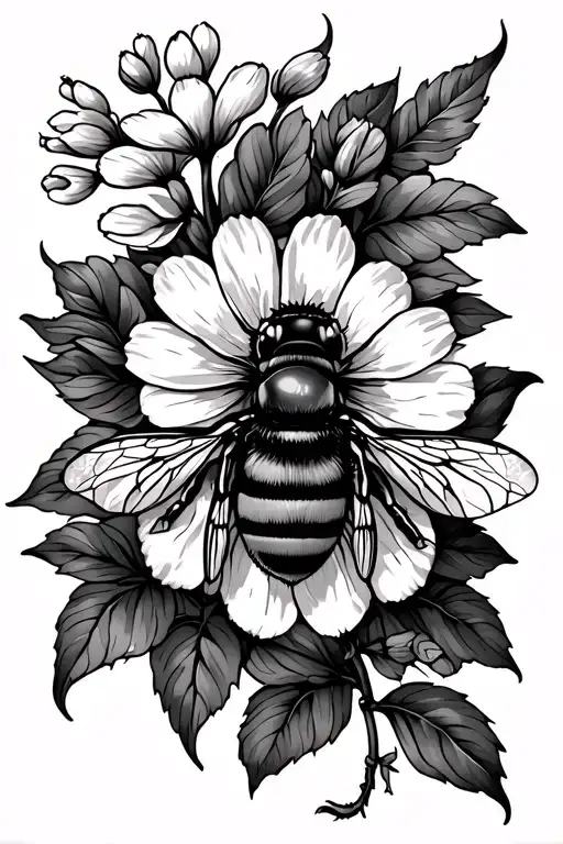Honey Bee And Flowers Intertwined