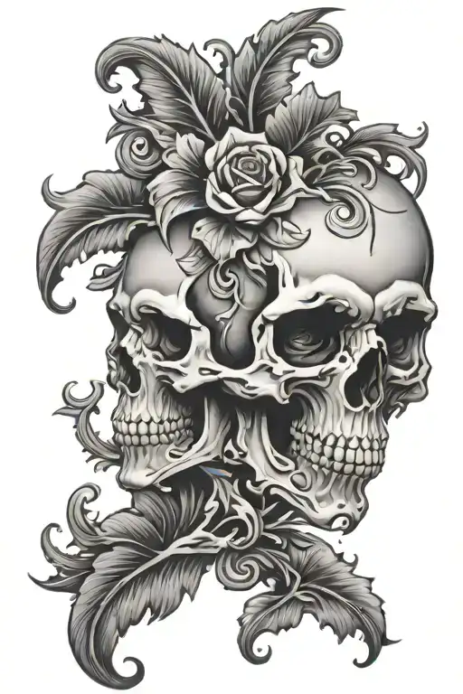 Skull Chicano Style Acanthus Leaves