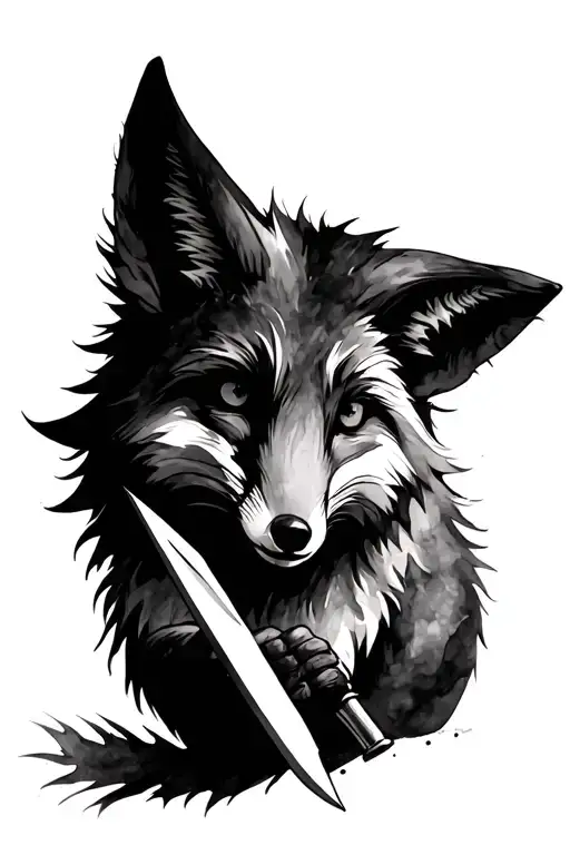 Water Color Fox With A Knife