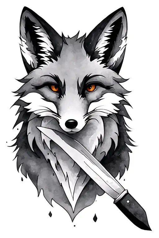 Water Color Fox With A Knife