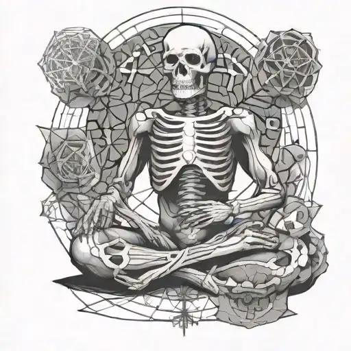 Skeleton Meditating With Sacred Geometry Backround
