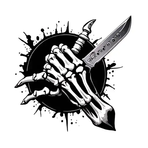 Skeleton Hand Holding A Knife Surrounded
