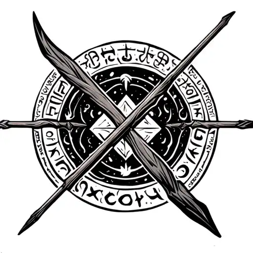 Bow And Arrow Surrounded By Runic Markings Reflecting