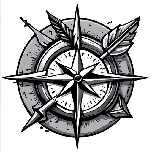Tattooo With Compass And Arrow Head Surrounded
