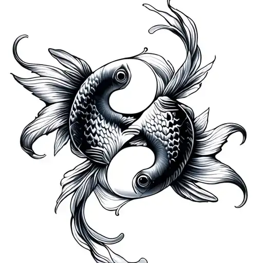 Ying And Yang Koi Fish Black And White Seperate