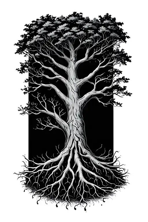 Tree With Roots Reaching Deep