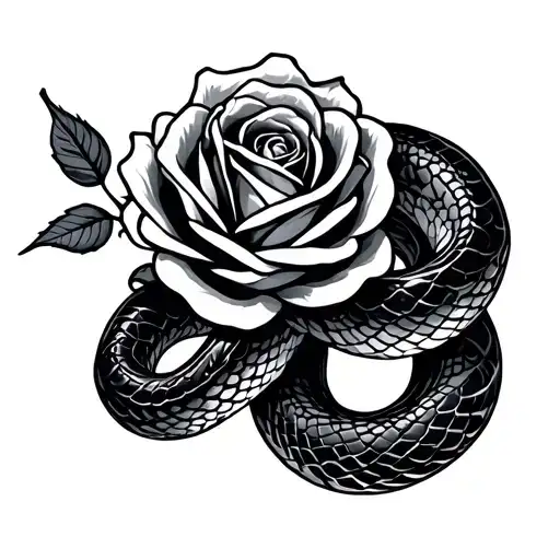 Snake With Rose Intertwined