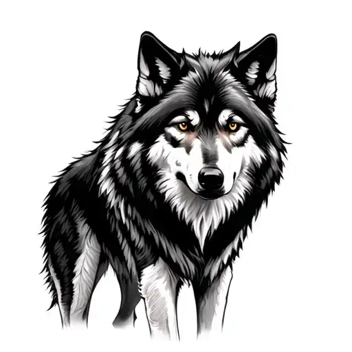 Black Wolf White Wolf Standing