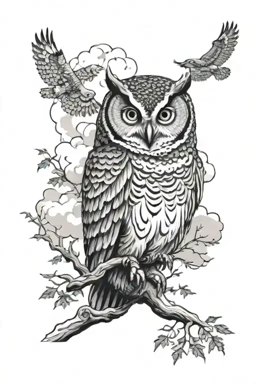 Forest Trees With Clouds And An Owl