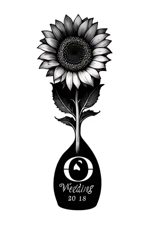 Sunflower With Initials And Wedding Date