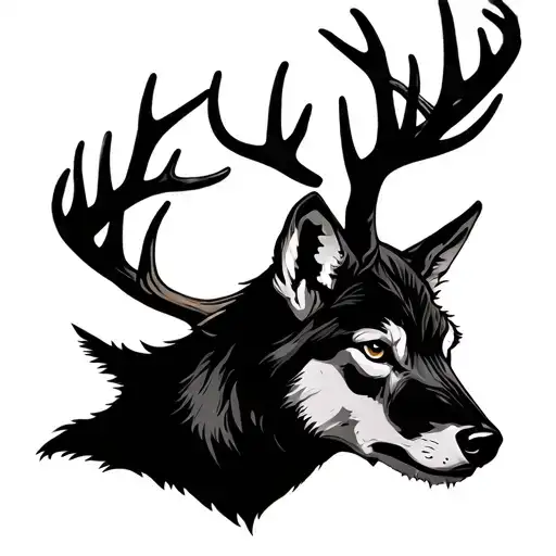 Wolf And Deer Head And Antlers