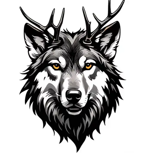 Wolf And Deer Head And Antlers Femine