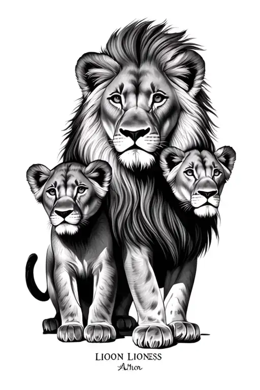 Lion Lioness 2 Lion Cubs Name Written